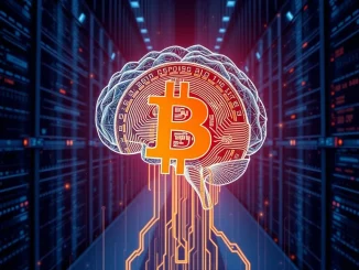 Silex investment of Bitcoin flowing into an AI data center, symbolizing the significant crypto-AI convergence.