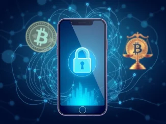 Illustration of a phone being secured against a **SIM-swapping scam**, symbolizing the US DOJ's action to forfeit **Bitcoin**.