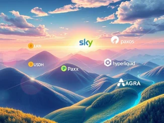 Visualizing Sky and Hyperliquid logos competing to issue the USDH stablecoin, highlighting the intense battle for dominance in the DeFi space.