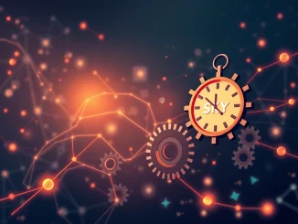 A visual representation of the Sky community vote on MKR token swap penalties, showing digital tokens and a looming deadline.