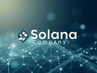 Solana Company logo over a blockchain network, symbolizing a strategic SOL investment focus.
