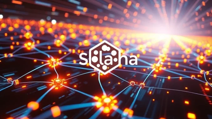 Visualizing Solana's network upgrade, boosting blockchain scalability and transaction throughput.