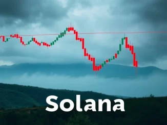 A Solana price chart showing a significant dip, illustrating the current bearish trend and technical indicators impacting SOL's value.
