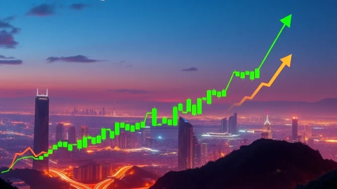 Chart showing a **Solana Price Rally** with upward arrows, symbolizing growth and potential market gains.