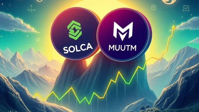A dynamic chart illustrating Solana's potential price surge, alongside Mutuum Finance's successful presale, highlighting growth in the crypto market.