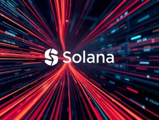 A visual metaphor for increased Solana throughput, showing data flowing rapidly across a robust network, highlighting the impact of the Alpenglow upgrade.