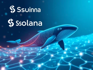 A large digital whale moving Solana tokens towards a Coinbase Institutional vault, illustrating a significant **Solana transfer**.