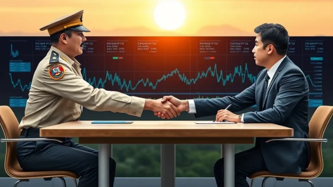 South Korea Customs Service and crypto exchange representatives shaking hands, symbolizing their decisive partnership to combat illicit crypto transactions.