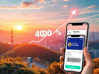 A digital graph illustrates a 400% increase in South Korean stablecoin utility, reflecting growing interest in crypto payment cards.