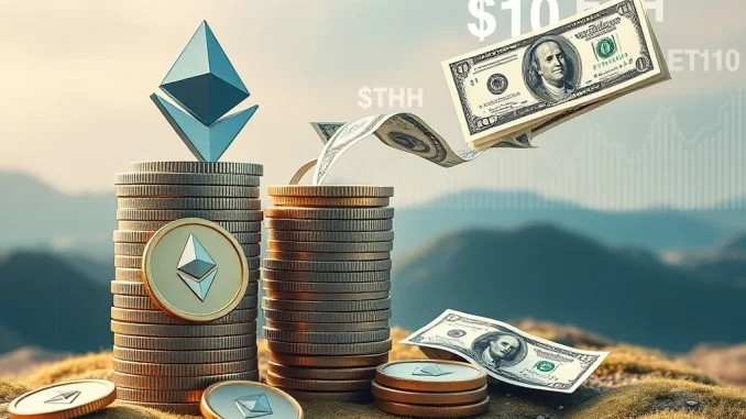 A graphic representing a massive $10 billion net inflow into Spot ETH ETFs, illustrating significant institutional interest and growth in Ethereum investments.