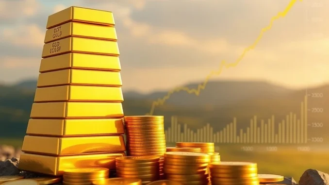 Illustrative image of gold bars stacked, symbolizing the **spot gold price** reaching a new record high, reflecting market strength and investor confidence.