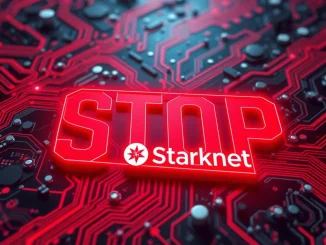 Digital representation of a network halt, symbolizing Starknet's critical block production issues on the Ethereum Layer 2 network.