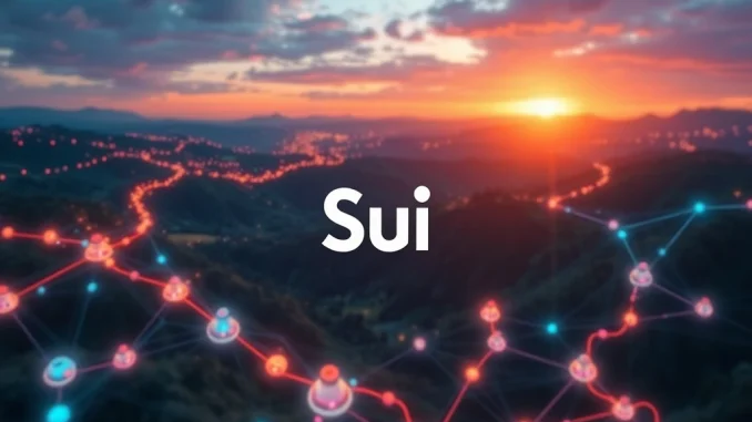 Sui Party Objects feature visualizing collaborative blockchain technology and Web3 development on the Sui mainnet.