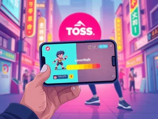 Illustrating SuperWalk's Web3 healthcare game on the Toss app, where users earn crypto rewards through fitness activities like squats.