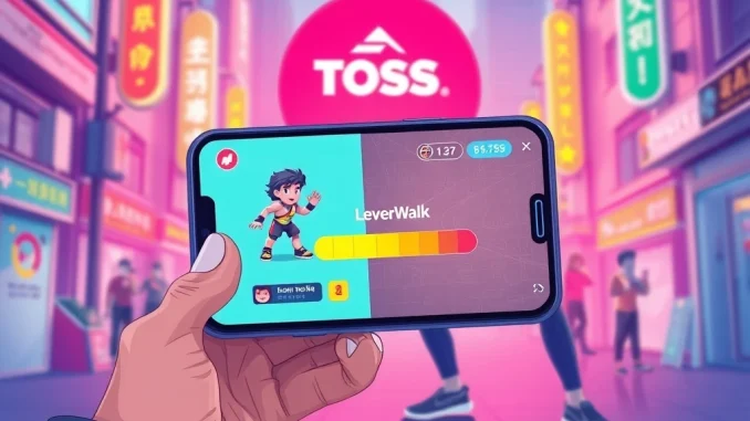 Illustrating SuperWalk's Web3 healthcare game on the Toss app, where users earn crypto rewards through fitness activities like squats.
