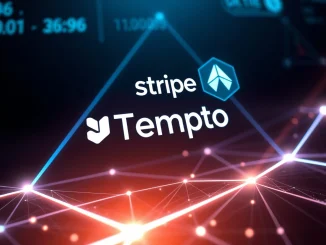 Visual representation of the Tempo blockchain, highlighting its payment focus and the collaboration between Stripe and Paradigm for secure, fast transactions.