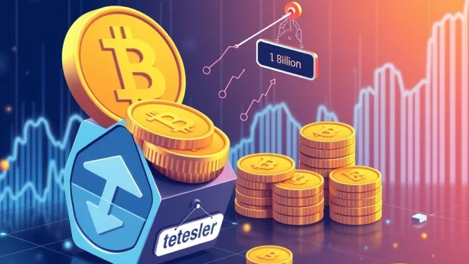 Tether's monumental $1 billion Bitcoin purchase, symbolizing significant institutional investment in BTC.