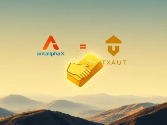 Antalpha and Tether logos signifying their partnership to offer secure Tether Gold loans backed by XAUT, bridging traditional assets with crypto finance.