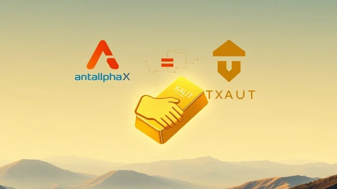 Antalpha and Tether logos signifying their partnership to offer secure Tether Gold loans backed by XAUT, bridging traditional assets with crypto finance.