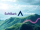 The logos of SoftBank, Ark Invest, and Tether converging, symbolizing a potential SoftBank investment and Ark Invest partnership in the stablecoin market.