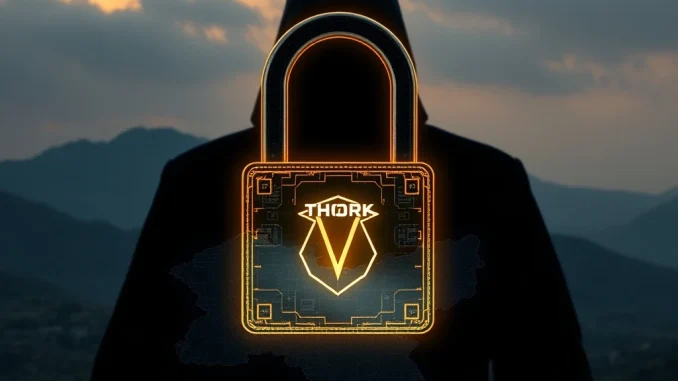 THORChain: Critical Security Breach Sees Founder Lose $1.35M to Suspected North Korean Hackers THORChain hack: Digital lock with THORChain logo symbolizes the critical crypto security breach faced by its founder.