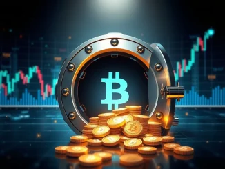 Digital representation of a vault opening, releasing various **token unlocks** into the cryptocurrency market, signifying supply changes and potential volatility.