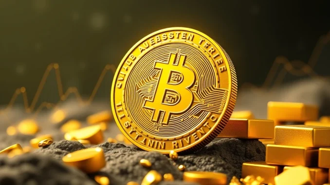 Tokenized Gold Market Soars Past $2.57 Billion Milestone A visual representation of the booming Tokenized Gold market, depicting digital gold coins merging with blockchain technology.