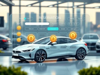 A digital interface illustrating tokenizing car reservations, symbolizing efficient and transparent vehicle booking through blockchain.