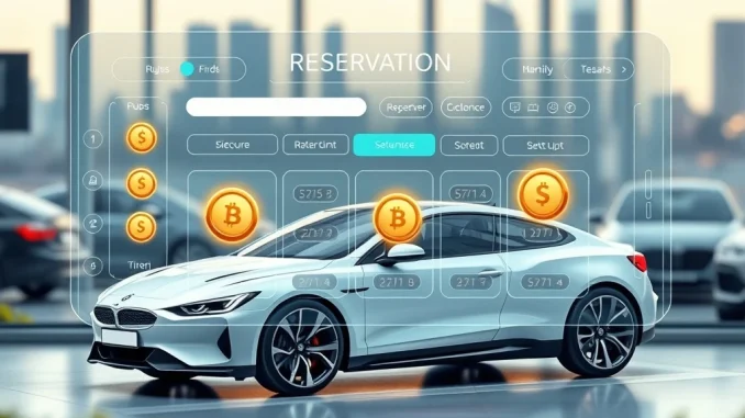 A digital interface illustrating tokenizing car reservations, symbolizing efficient and transparent vehicle booking through blockchain.