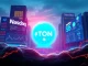 A digital representation of the **TON Coin** logo alongside the Nasdaq stock market ticker, symbolizing AlphaTON Capital's significant crypto investment.