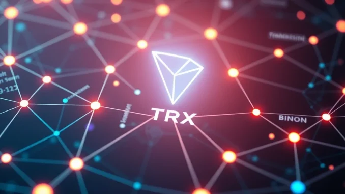 A digital network visualization showing Tron's leading position with 2.48 million active addresses, highlighting its impressive blockchain activity.