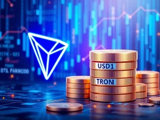 Tron DAO's first 10 million USD1 stablecoin minting event, symbolizing a major step in digital currency development.