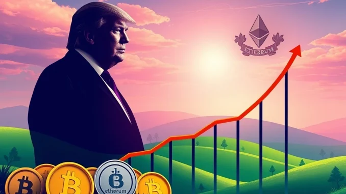 Visualizing the significant growth in Trump family wealth, highlighting successful crypto investments and financial charts.