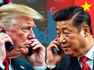 Depiction of the **Trump Xi call** highlighting the **geopolitical impact** on global finance and **cryptocurrency implications**.
