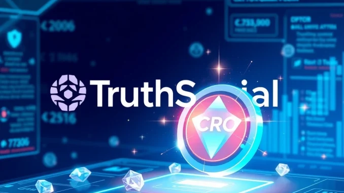 Truth Social CRO conversion feature, showing Truth Gems turning into Crypto.com Coin, symbolizing crypto integration.