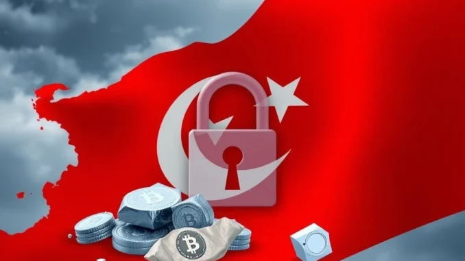 Turkish flag over digital assets, symbolizing the Turkey crypto freeze bill and MASAK's new authority.
