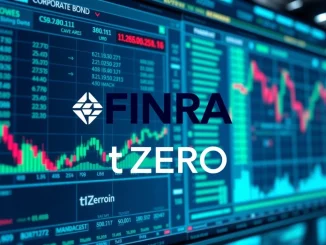 Digital interface showing corporate bond trading with tZERO and FINRA logos, representing tZERO FINRA approval for digital securities.
