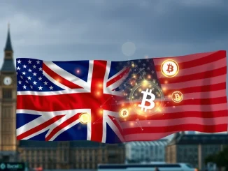 UK blockchain integration in the US Tech Bridge agreement, symbolizing digital asset collaboration.