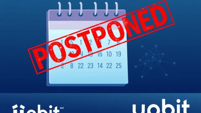 Upbit 0G listing postponed, symbolizing delays in crypto exchange operations due to blockchain network instability.