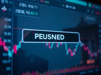 Upbit KRW suspension notification on a digital screen, impacting Korean crypto exchange users.