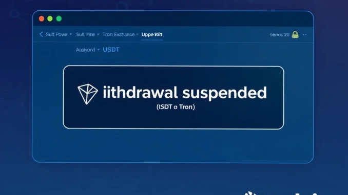 An urgent notification on a crypto exchange screen indicating the Upbit USDT withdrawal suspension on the Tron network.