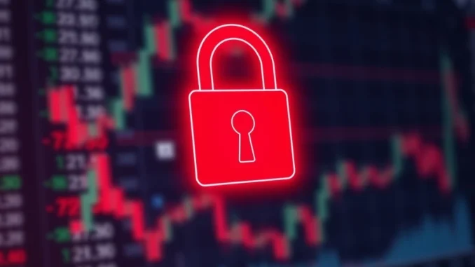 A digital padlock representing a security incident, symbolizing Upbit's urgent UXLINK token suspension.