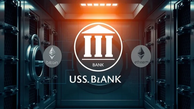 A secure vault symbolizing US Bank crypto custody services, protecting digital assets for institutional investors.