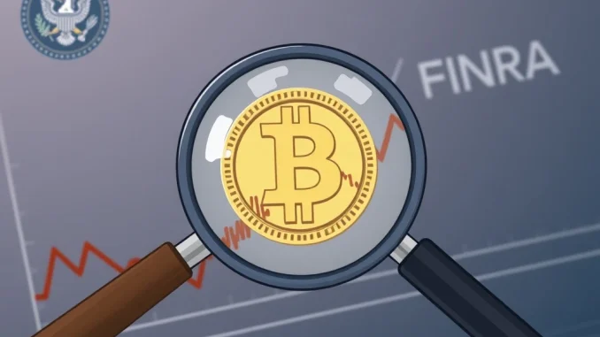 Urgent Warning: US Crypto Insider Trading Faces Sweeping Regulatory Probe A magnifying glass scrutinizes a crypto chart, symbolizing the US crypto insider trading probe by regulators.