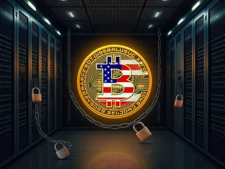 A secure digital vault containing massive US government Bitcoin holdings, illustrating their crucial 4-month stagnation and market impact.