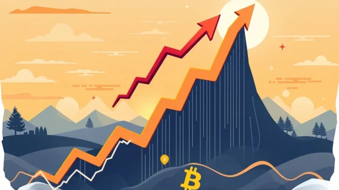 Charts and upward arrows signifying a rising US stock market, impacting Bitcoin and investor confidence.
