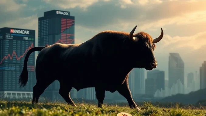 Charts showing a strong US stock market surge, indicating positive investor sentiment and its potential impact on cryptocurrency.