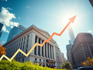 A chart illustrating the upward trend of the US stock market indexes, reflecting a positive market open and strong stock market performance.