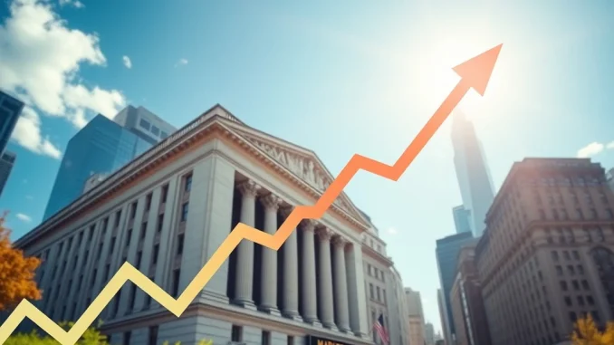 A chart illustrating the upward trend of the US stock market indexes, reflecting a positive market open and strong stock market performance.