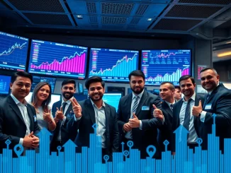 Upward trending charts on screens at a trading desk, symbolizing a positive U.S. Stock Market opening and robust investor confidence.